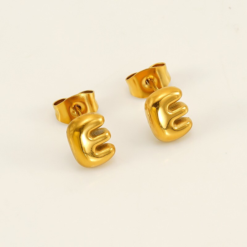 Gold color / 1 Pair Simple Series Elegant Letter E Titanium Steel 18K Gold Plated Women's Stud Earrings Picture5